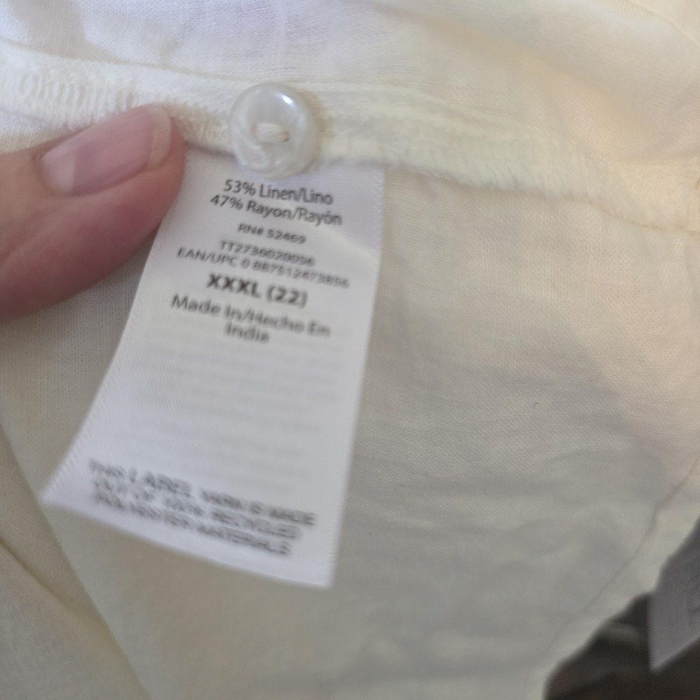 Time & Tru Shirt Women's Size XXXL (22) Ivory Pintuck Blouse Linen Blend Buttons - Picture 3 of 8